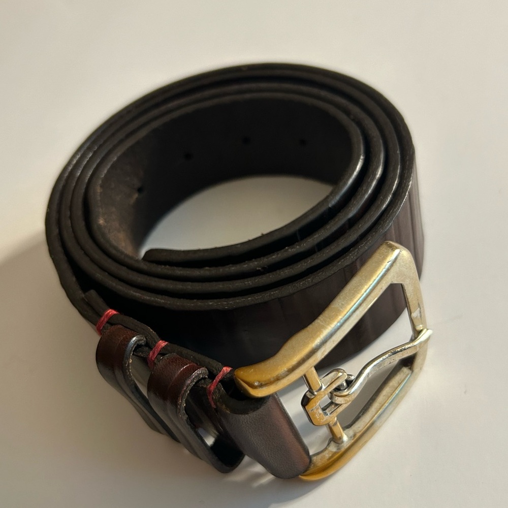 ITALIAN EMBOSSED CALFSKIN CHUNKY CORDOVAN MENS HORSESHOE BUCKLE BELT SIZE 46